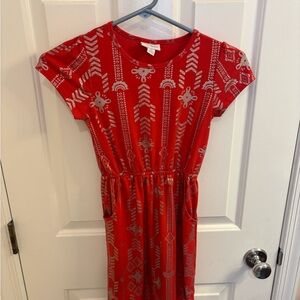 LuLaRoe Red Sundress with Cap Dolman Sleeves and Crew Neck